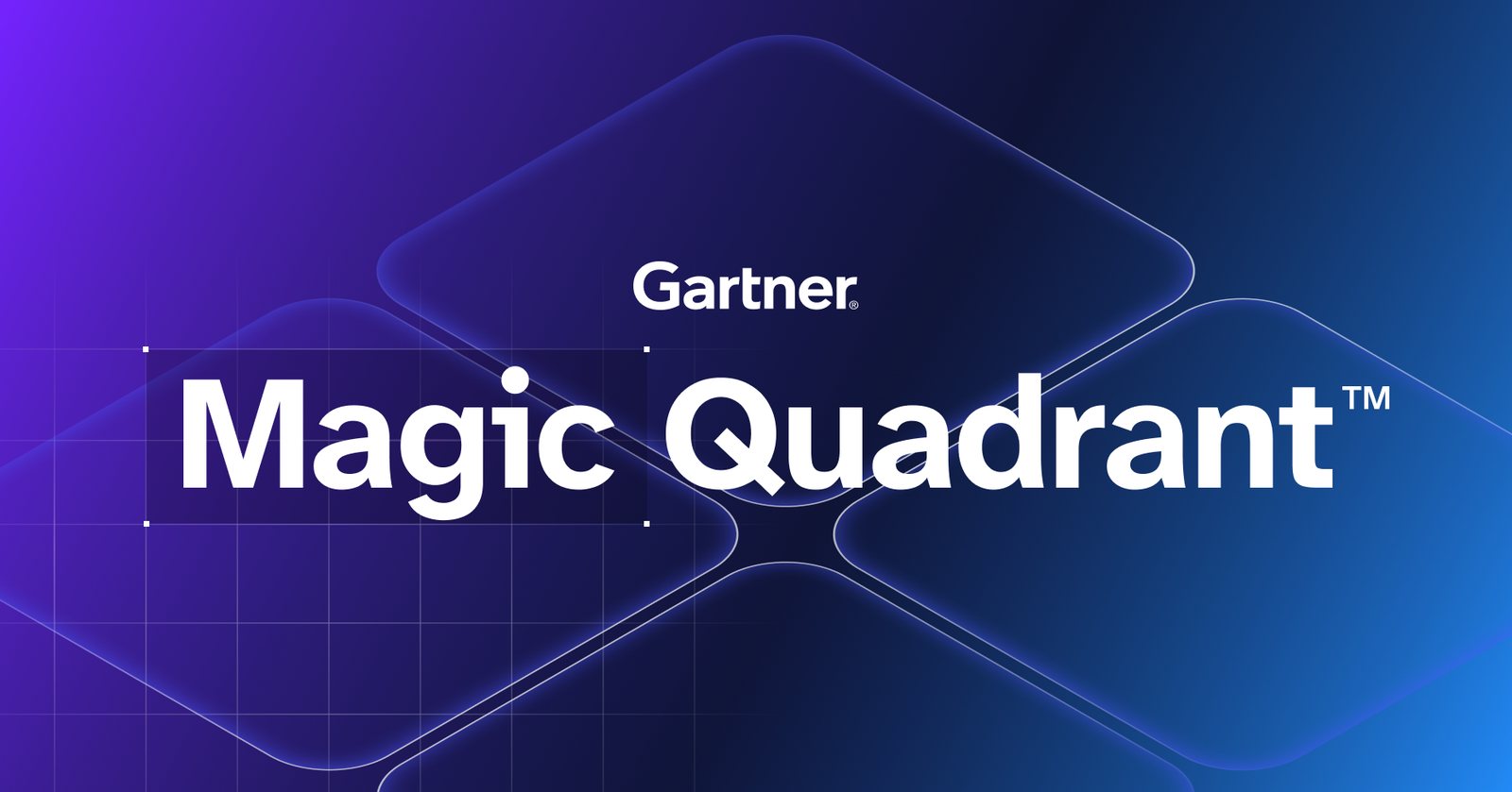 Launch artwork: the Gartner Magic Quadrant wordmark over a purple and blue grid